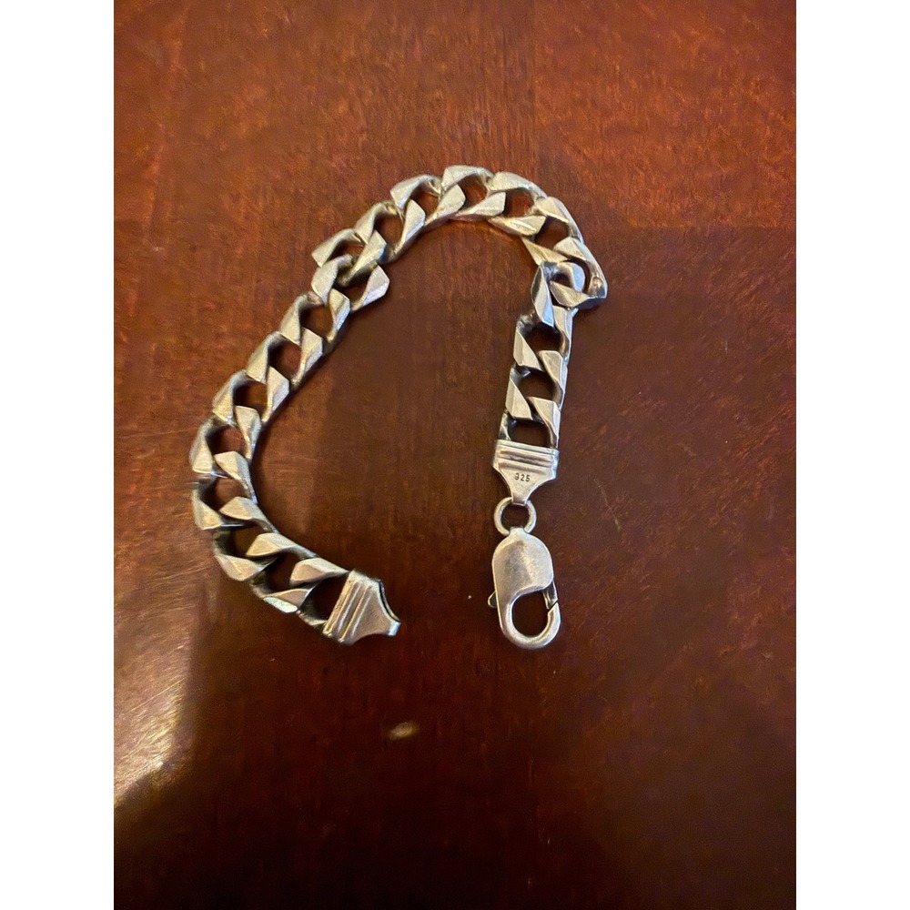 Mens 925 Sterling Silver 10mm Flat Curb Link Chain Bracelet 32.5g